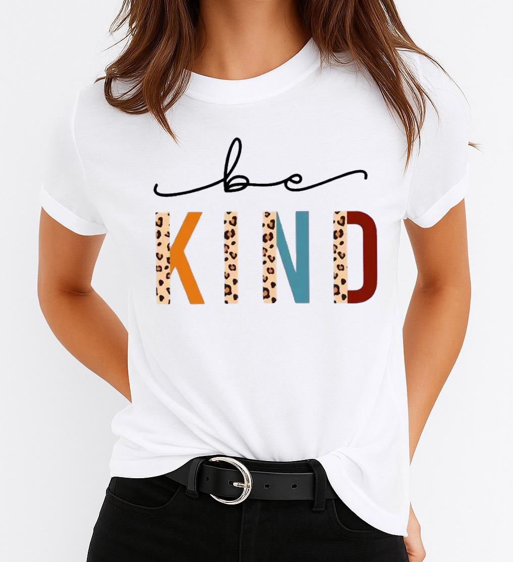 Tricou Alb Dama din Bumbac 100% - Be Kind 2