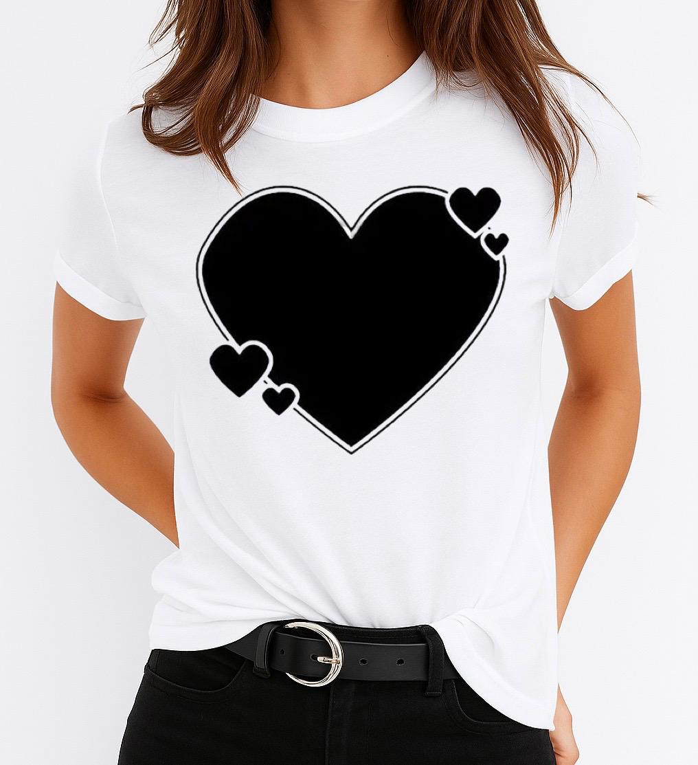 Tricou Alb Dama din Bumbac 100% - Black Heart 4