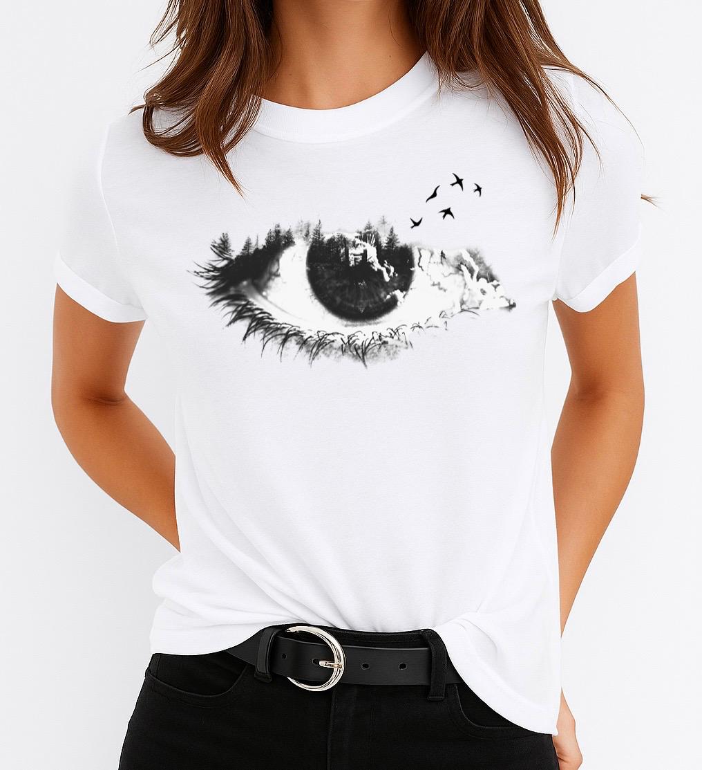 Tricou Alb Dama din Bumbac 100% - Eye