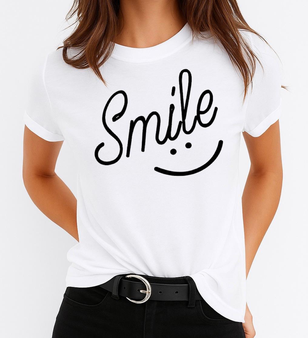 Tricou Alb Dama din Bumbac 100% - Smile