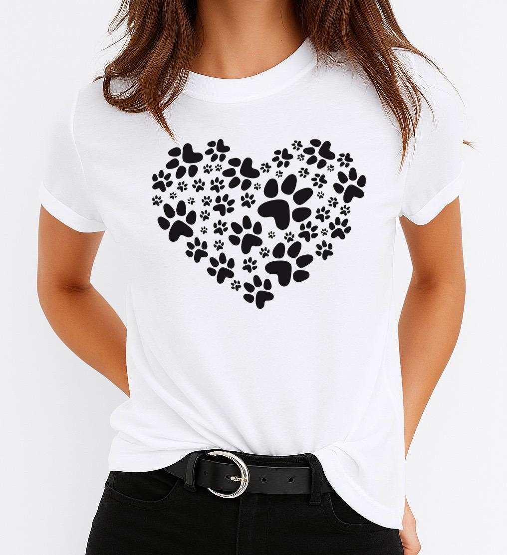 Tricou Alb Dama din Bumbac 100% - Heart Black 4