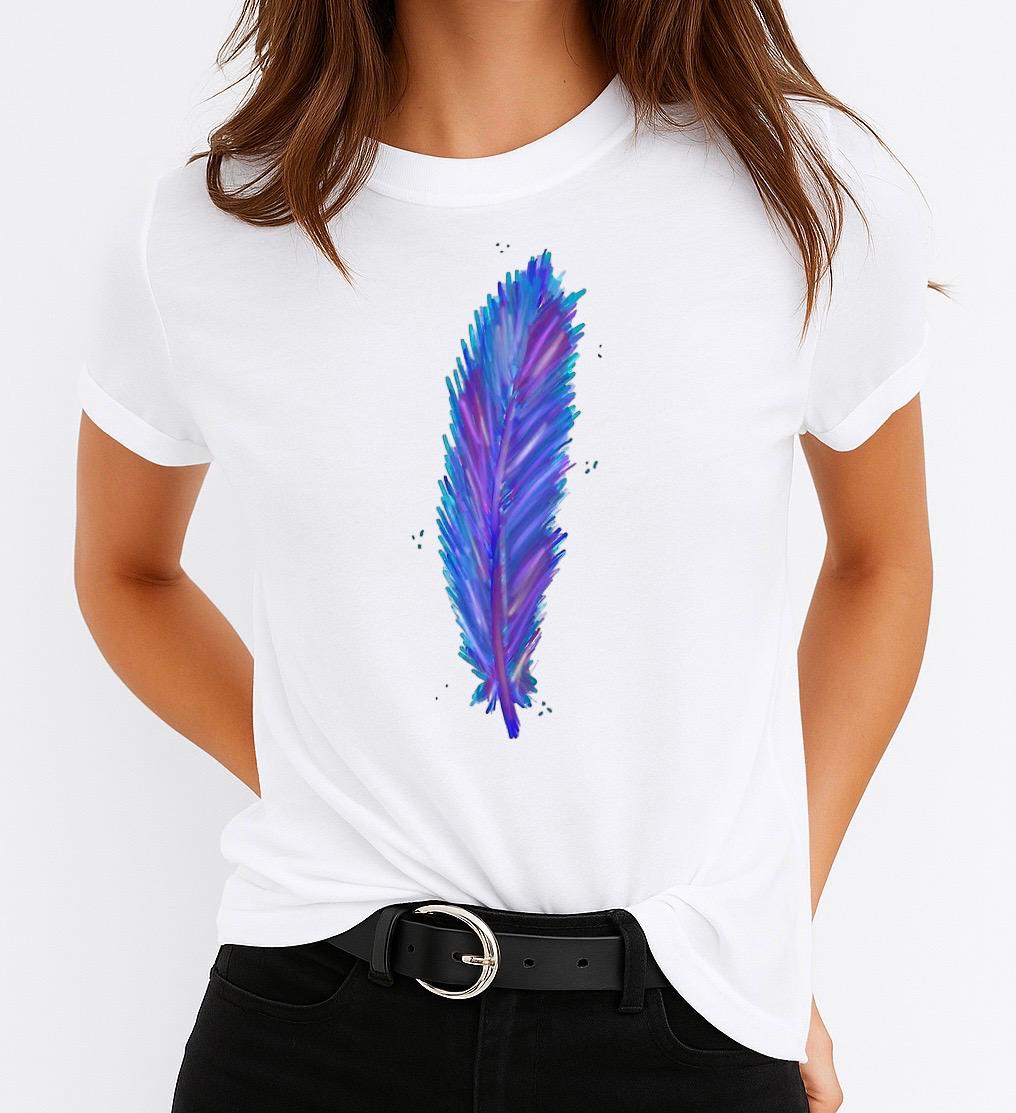 Tricou Alb Dama din Bumbac 100% - Petala Blue