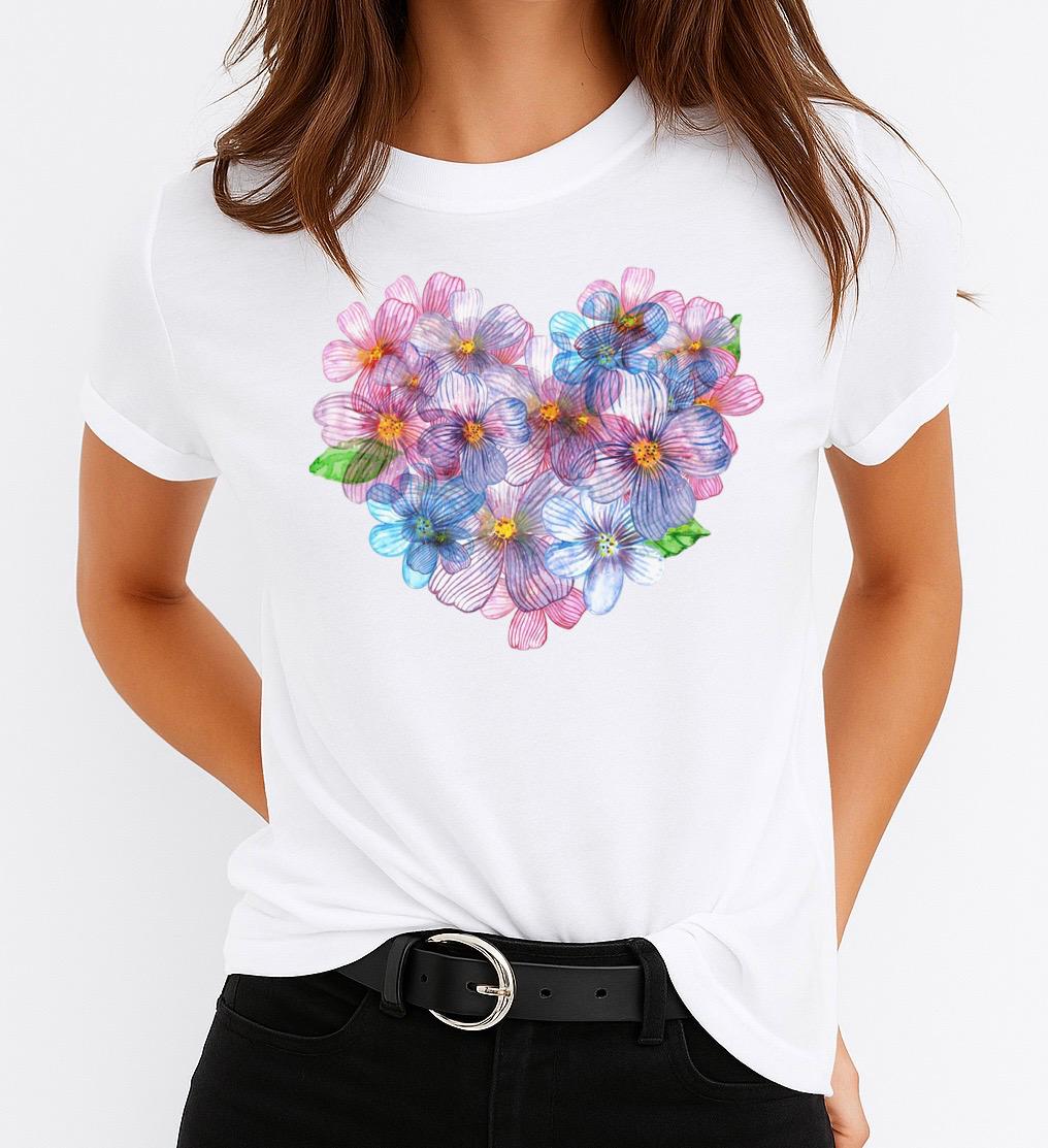 Tricou Alb Dama din Bumbac 100% - Cute Heart