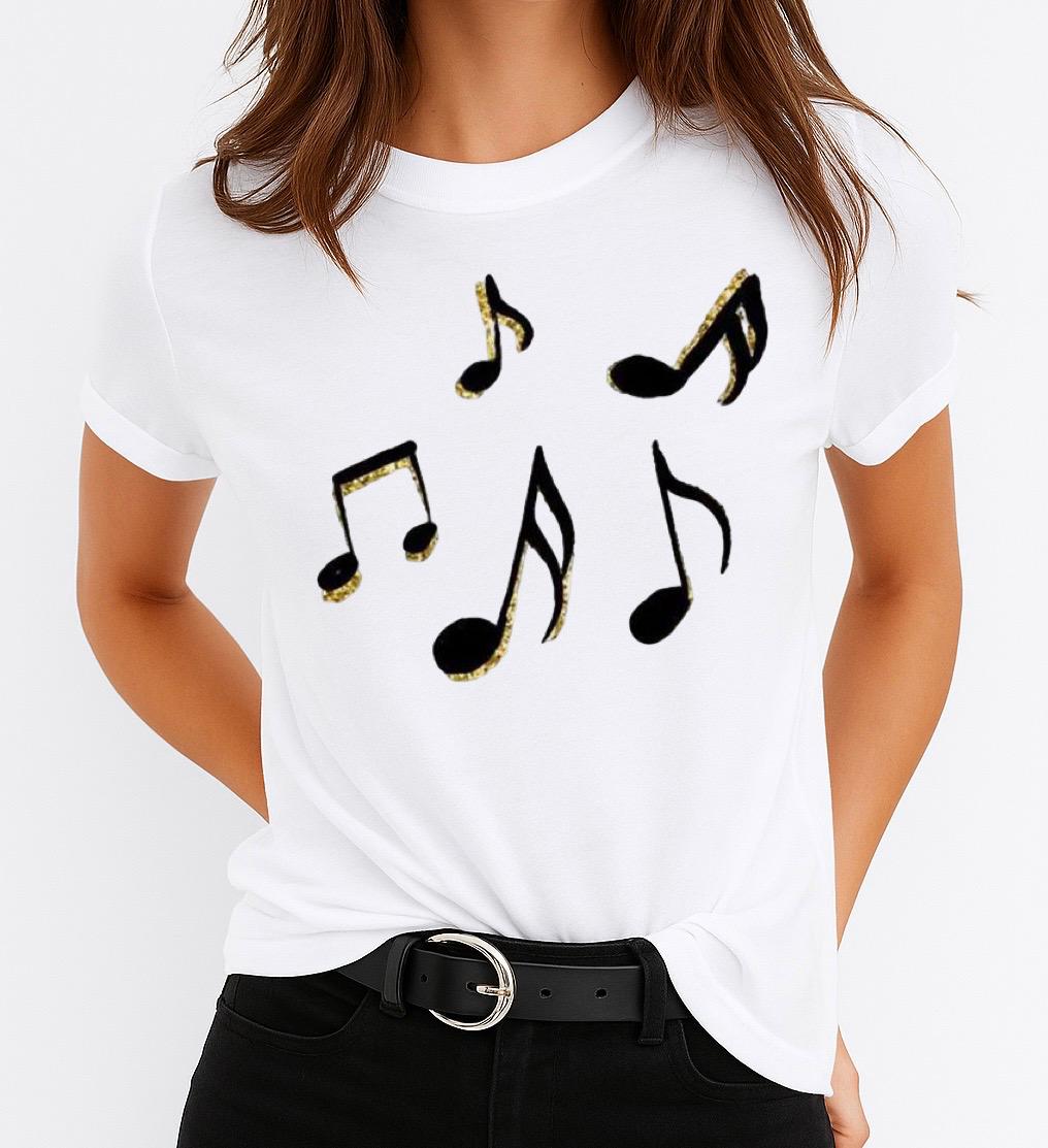 Tricou Alb Dama din Bumbac 100% - Music