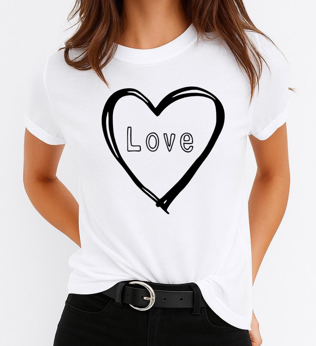 Tricou Alb Dama din Bumbac 100% - Love Black - MonCherie