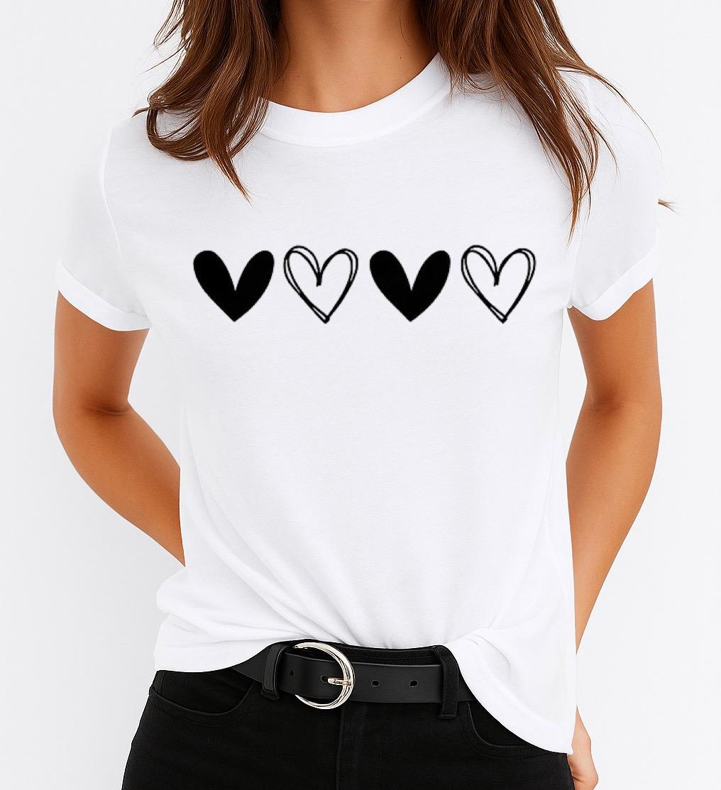 Tricou Alb Dama din Bumbac 100% - 4 Black Hearts