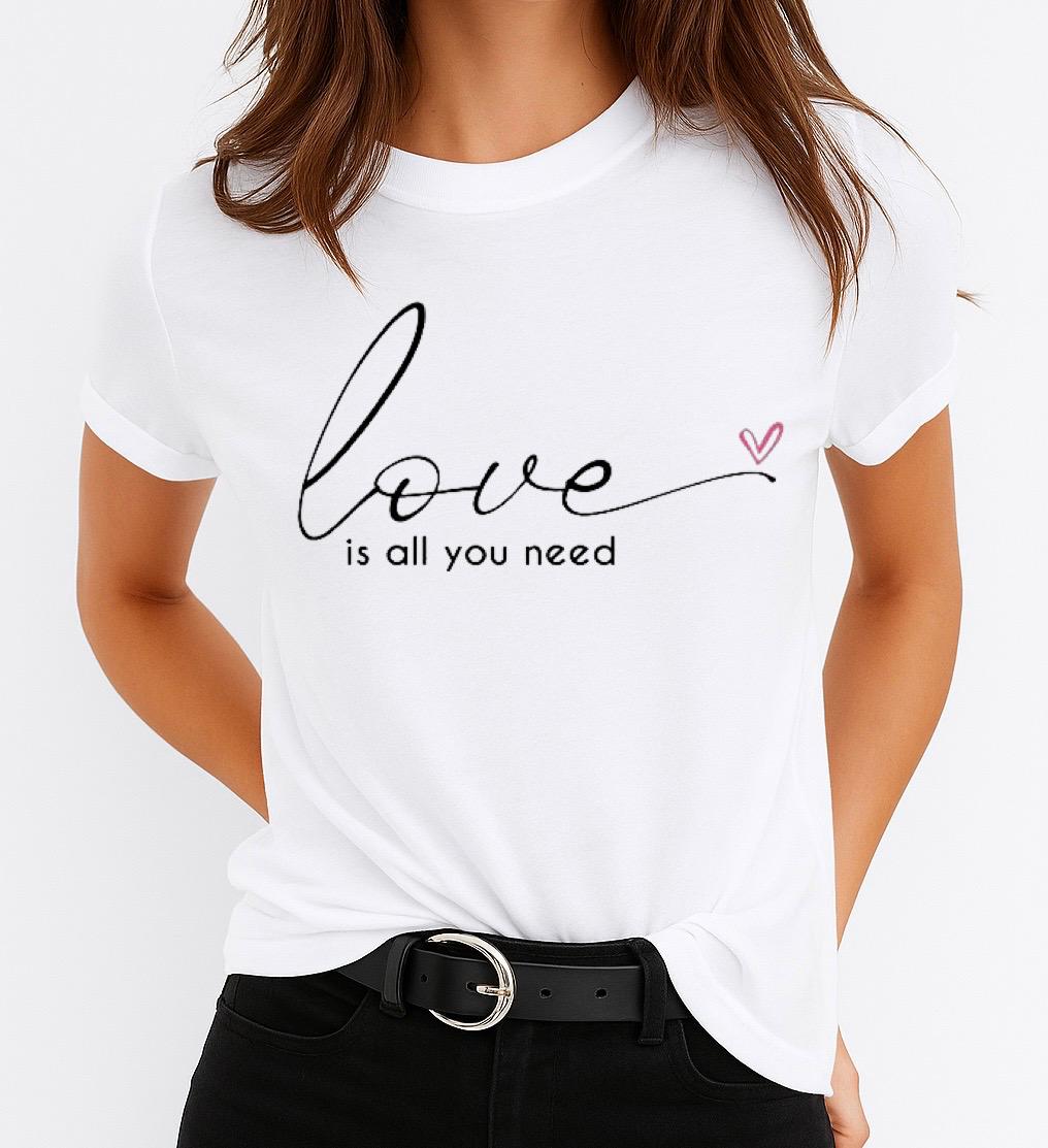 Tricou Alb Dama din Bumbac 100% - Love