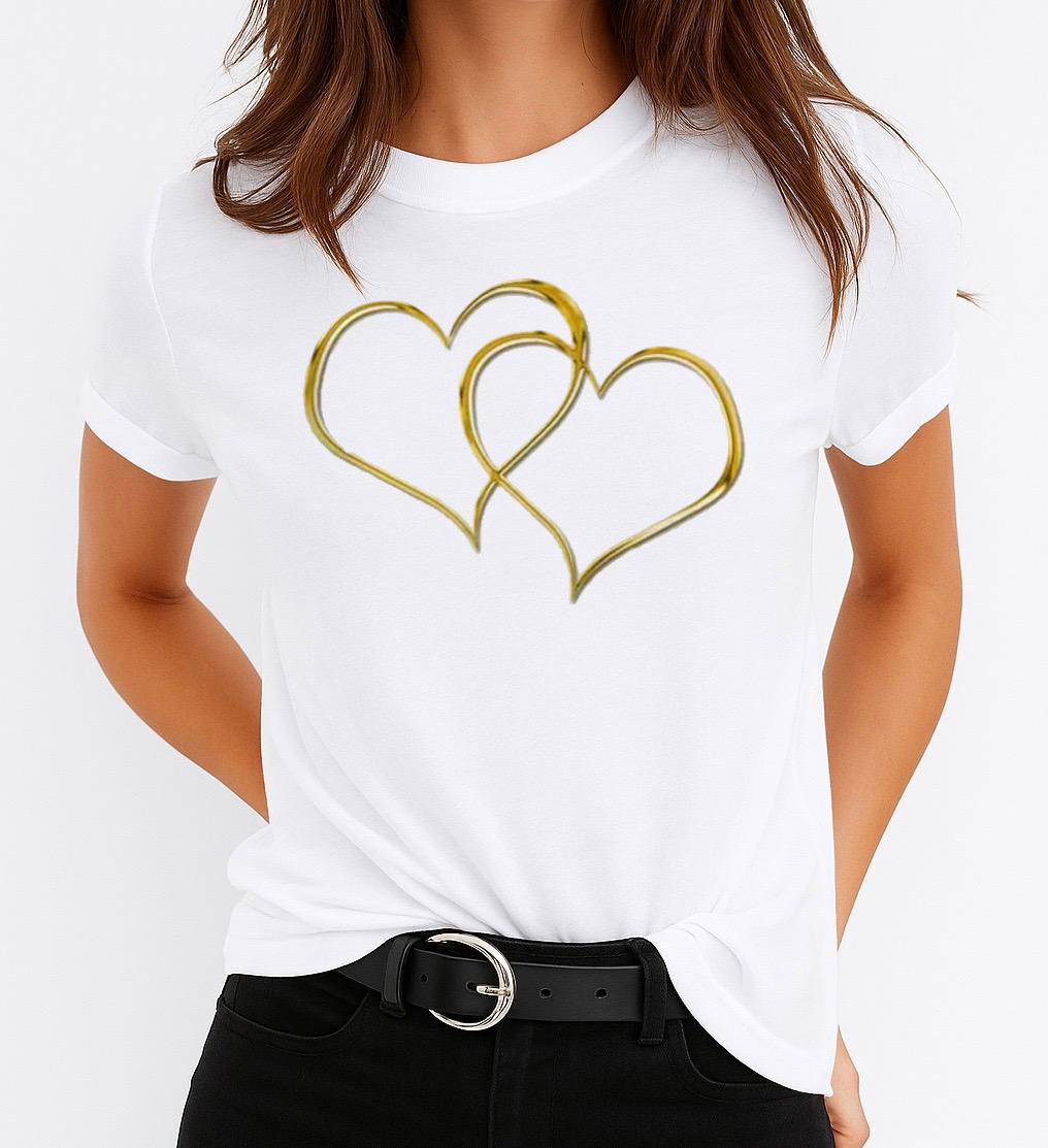 Tricou Alb Dama din Bumbac 100% - 2 Gold Heart