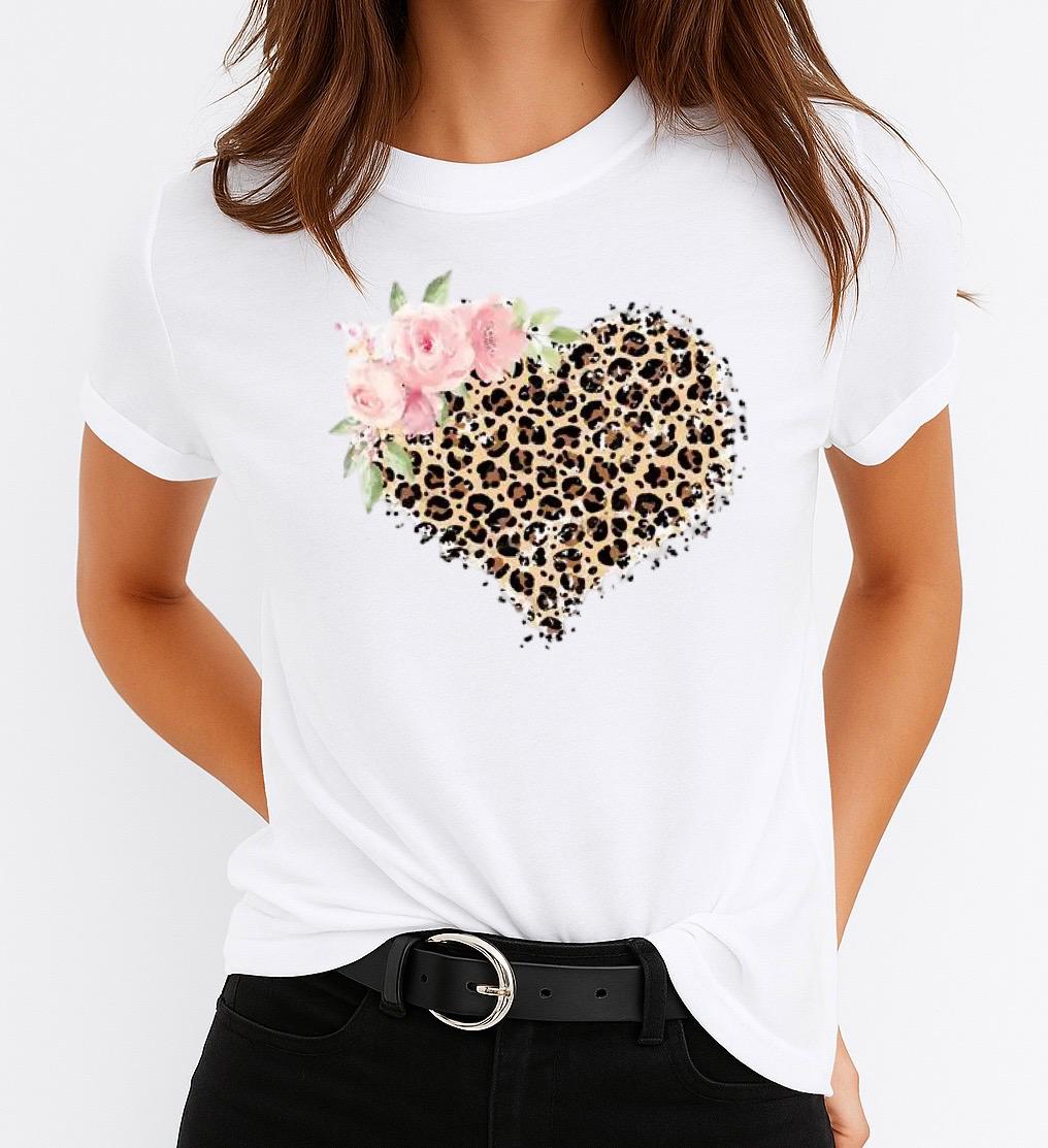 Tricou Alb Dama din Bumbac 100% - Flower Heart