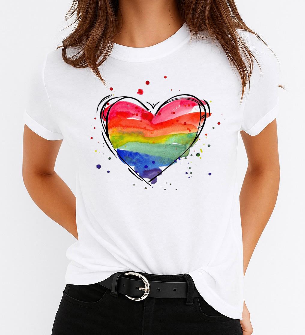 Tricou Alb Dama din Bumbac 100% - Color Heart