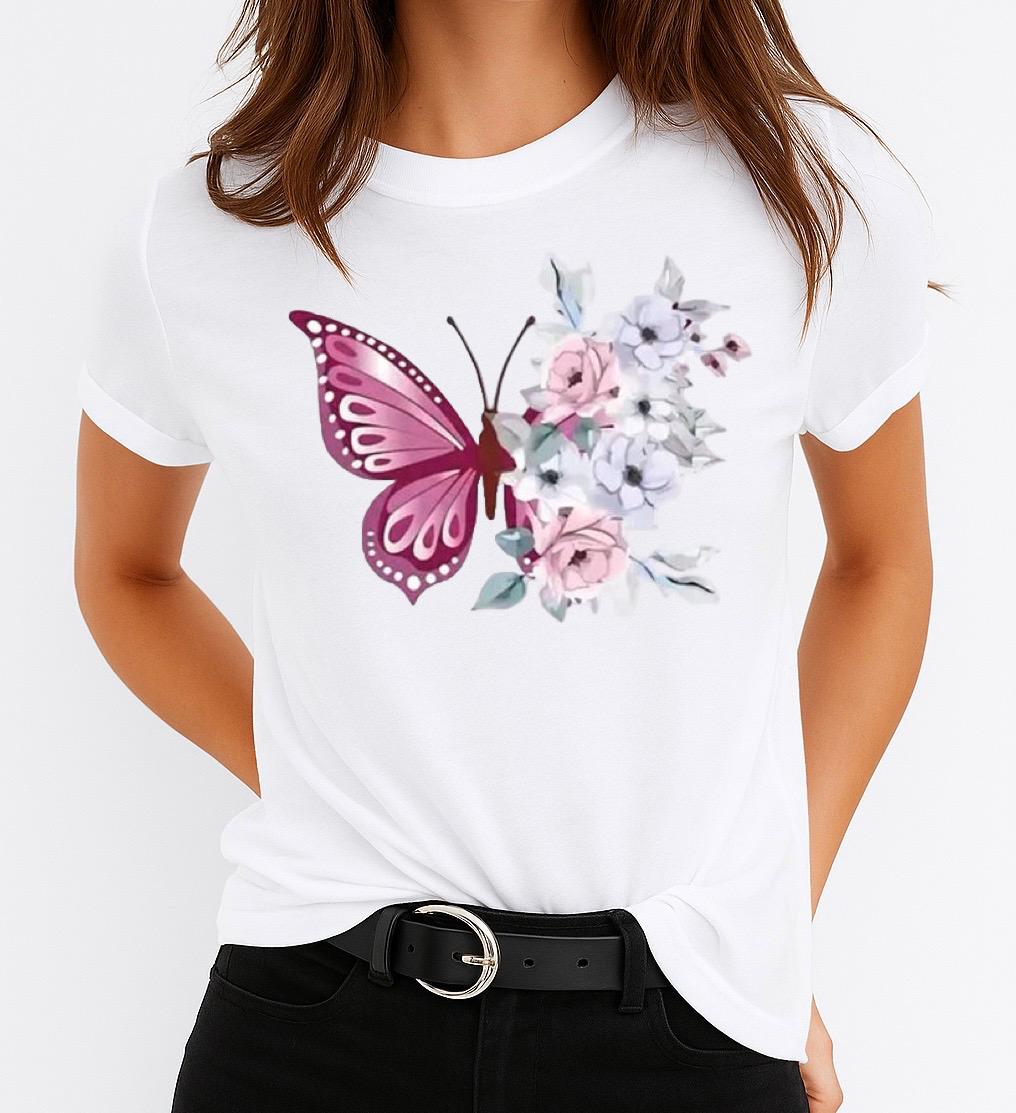 Tricou dama din bumbac 100% Pink Butterfly