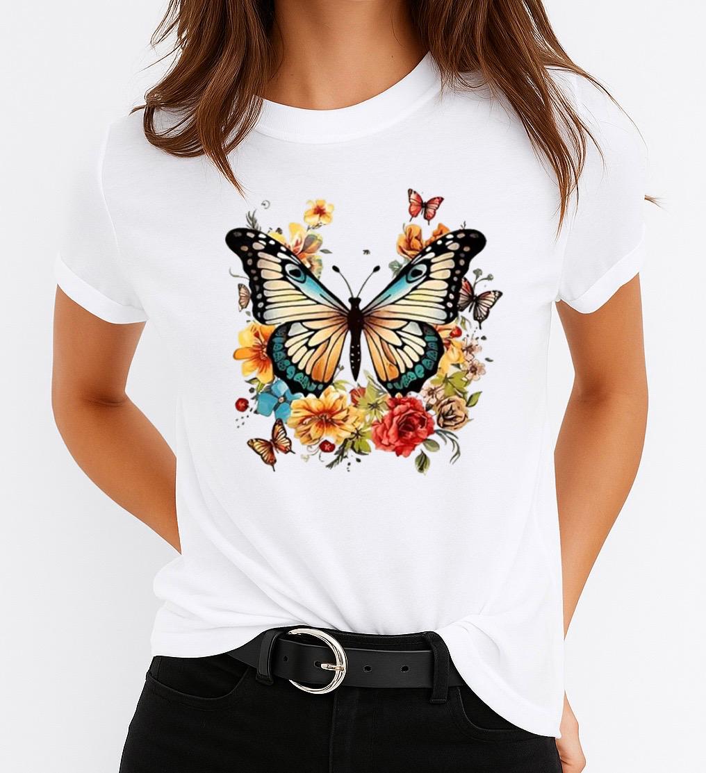 Tricou dama din bumbac 100% Fluture Galben