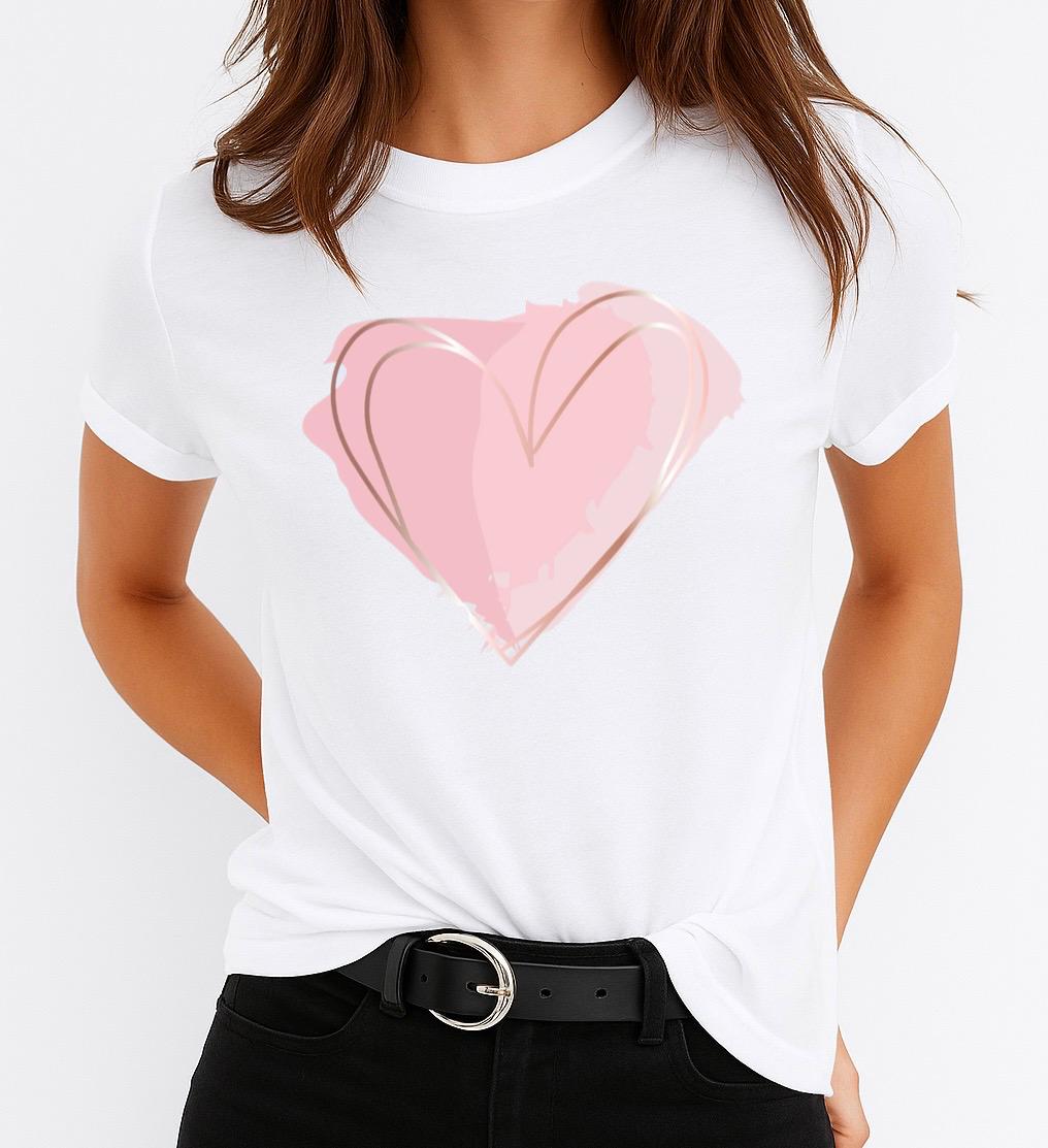 Tricou Alb Dama din Bumbac 100% - New Model Heart
