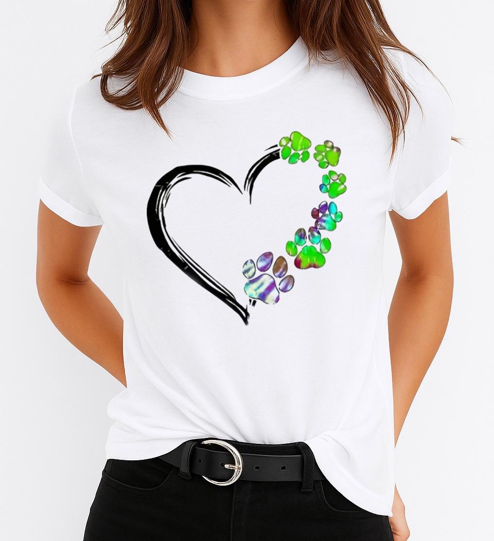 Tricou Alb Dama din Bumbac 100% - Green and Black Heart