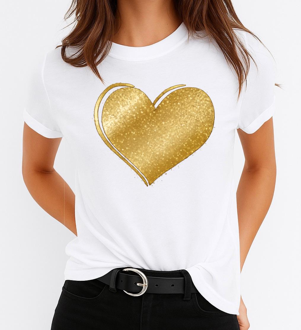 Tricou Alb Dama din Bumbac 100% - Yellow Heart