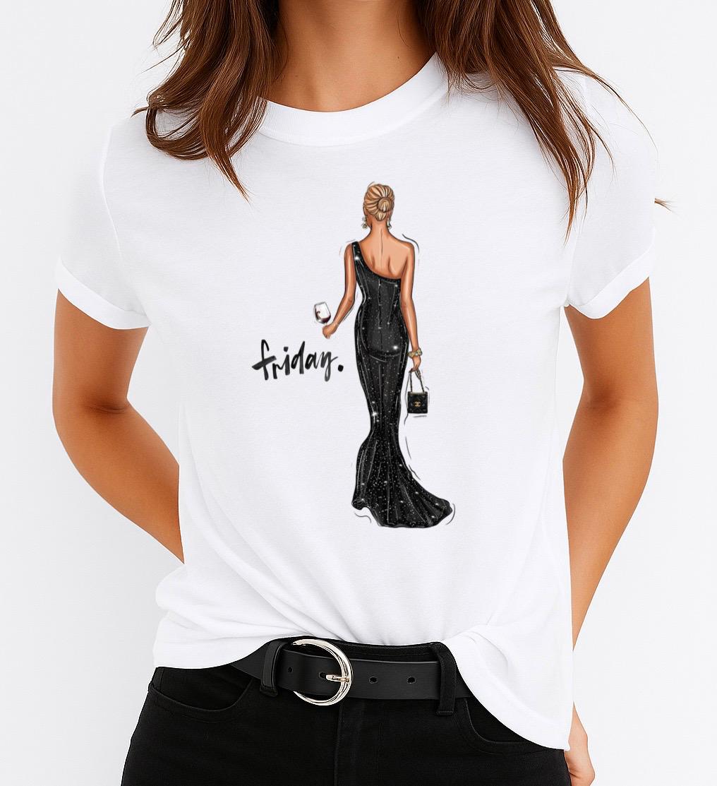 Tricou Alb Dama din Bumbac 100% - Black Friday