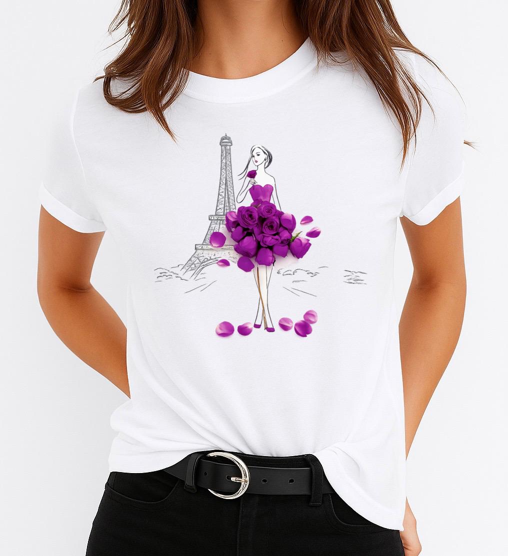 Tricou Alb Dama din Bumbac 100% - Paris Mov
