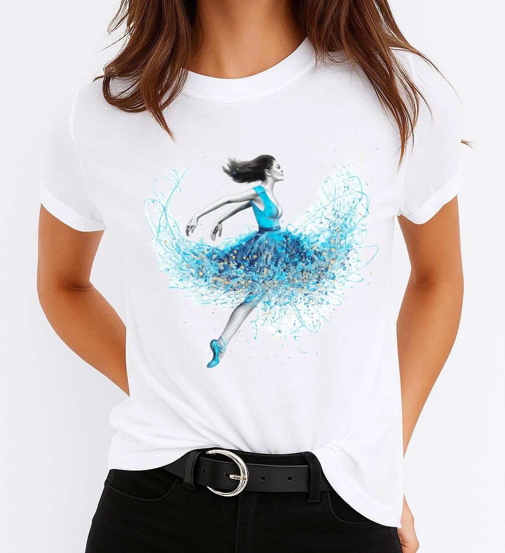 Tricou Alb Dama din Bumbac 100% - Blue Dress 3