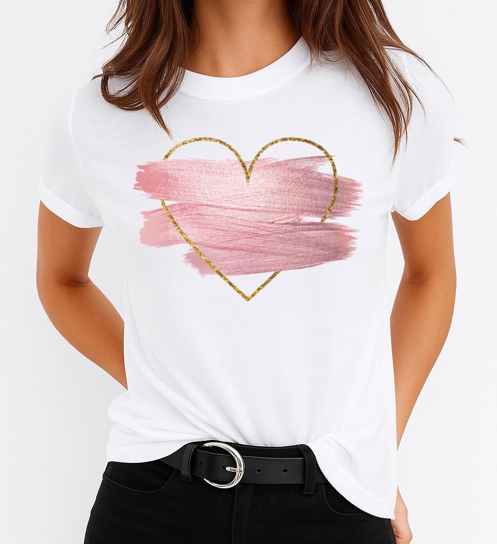 Tricou Alb Dama din Bumbac 100% - Heart 13 - MonCherie