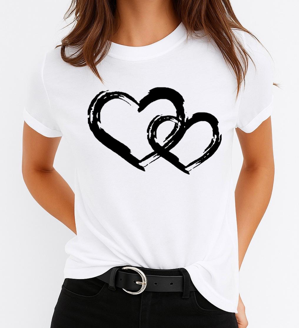 Tricou Alb Dama din Bumbac 100% - Heart to Heart - MonCherie