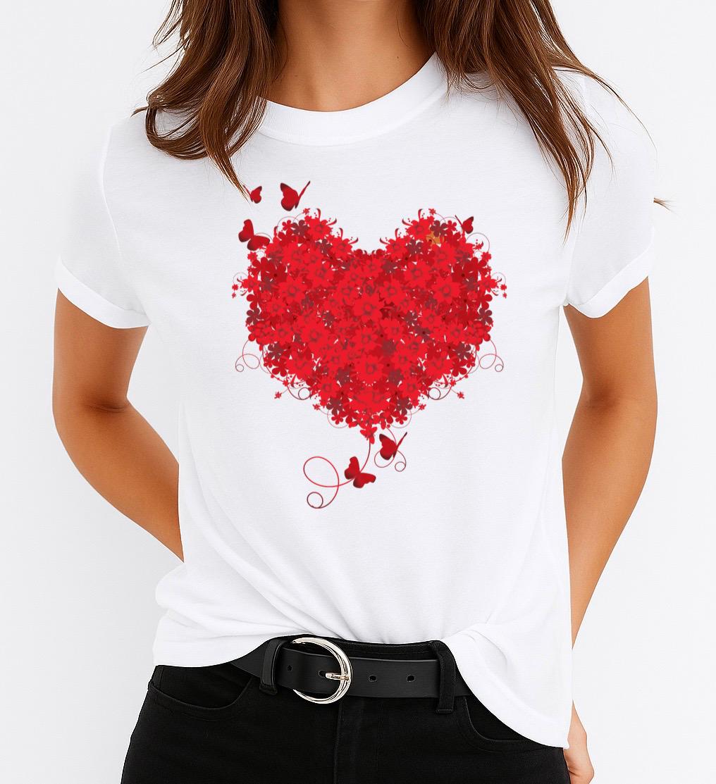 Tricou Alb Dama din Bumbac 100% - Red Heart