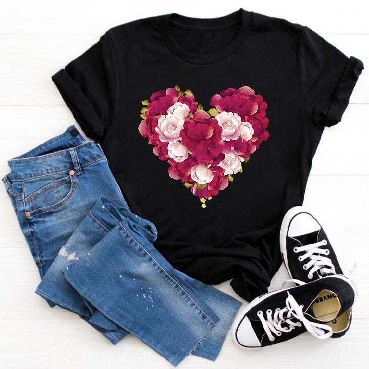 Tricou Negru Flowers (6709111455928)