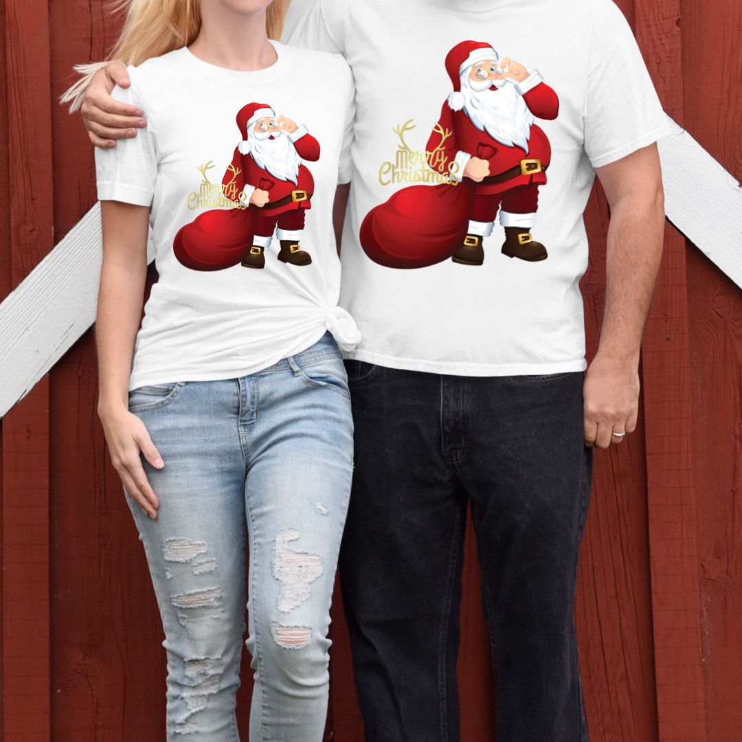 Tricouri din bumbac 100% Cuplu Mos Craciun