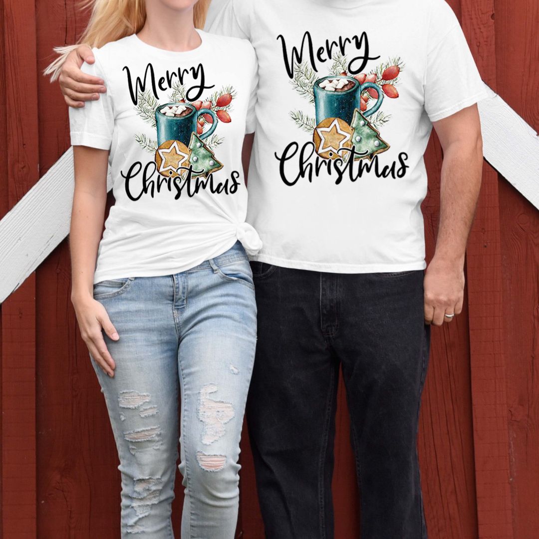 Tricouri din bumbac 100% Cuplu Happy Christmas