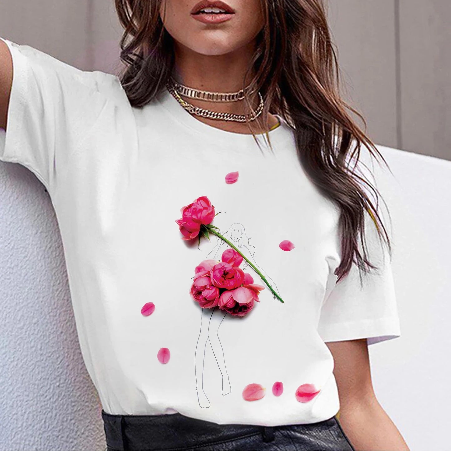 Tricou dama din bumbac 100% Roses - Lichidare stoc