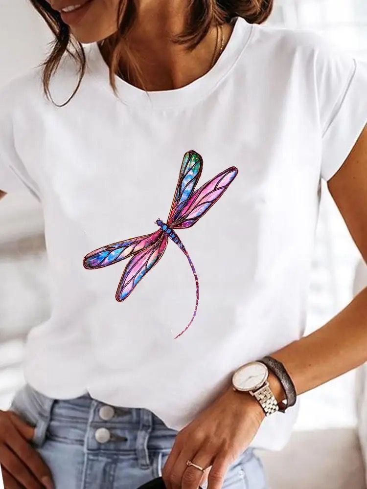 Tricou dama din bumbac 100% Libelula Multicolor