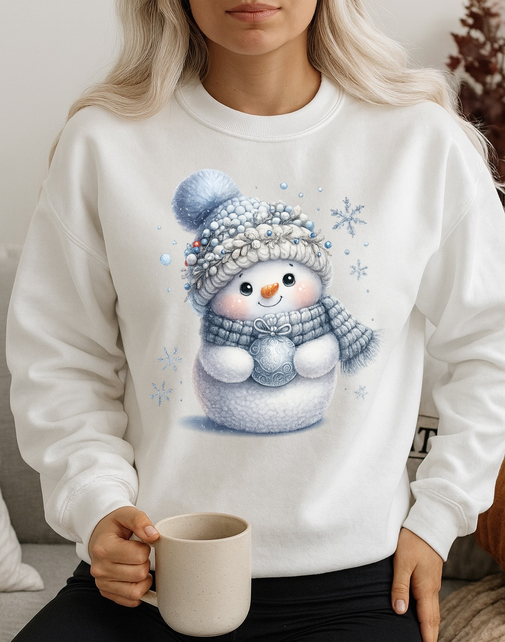 Bluza alba din bumbac 100% Om de zapada