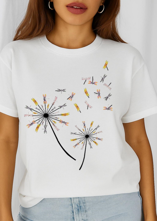 Tricou dama din bumbac 100% White 2 Flowers