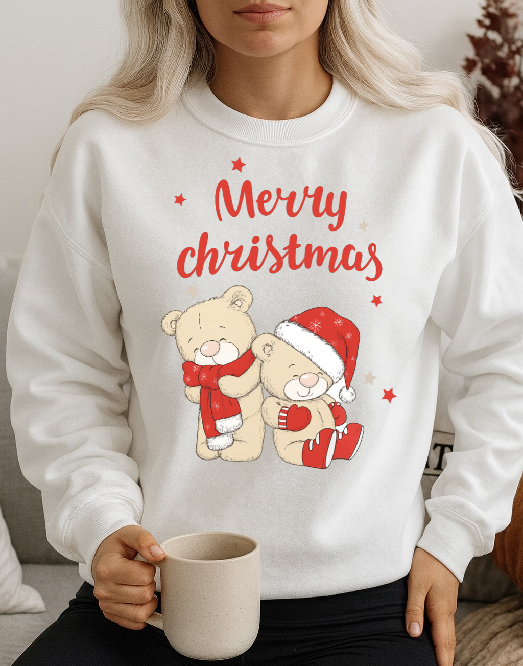 Bluza alba din bumbac 100% Merry christmas