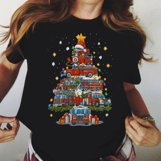 Tricou din bumbac 100% Negru Brad de Craciun