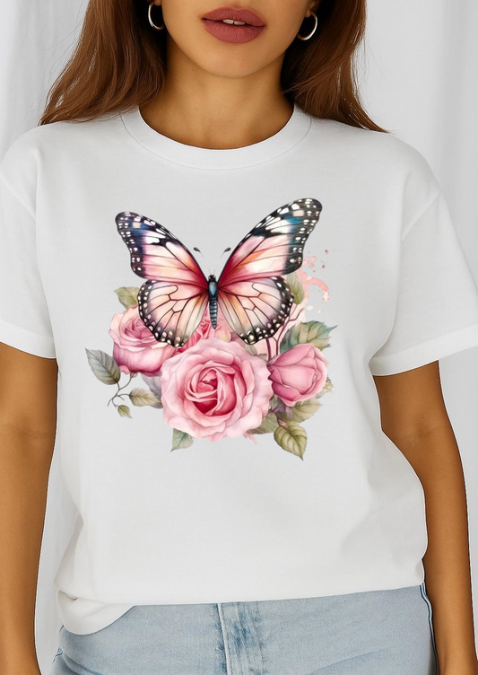 Tricou dama din bumbac 100% Fluture Roz