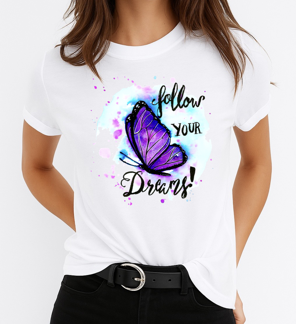 Tricou Alb Dama din Bumbac 100% - Follow Your Dreams