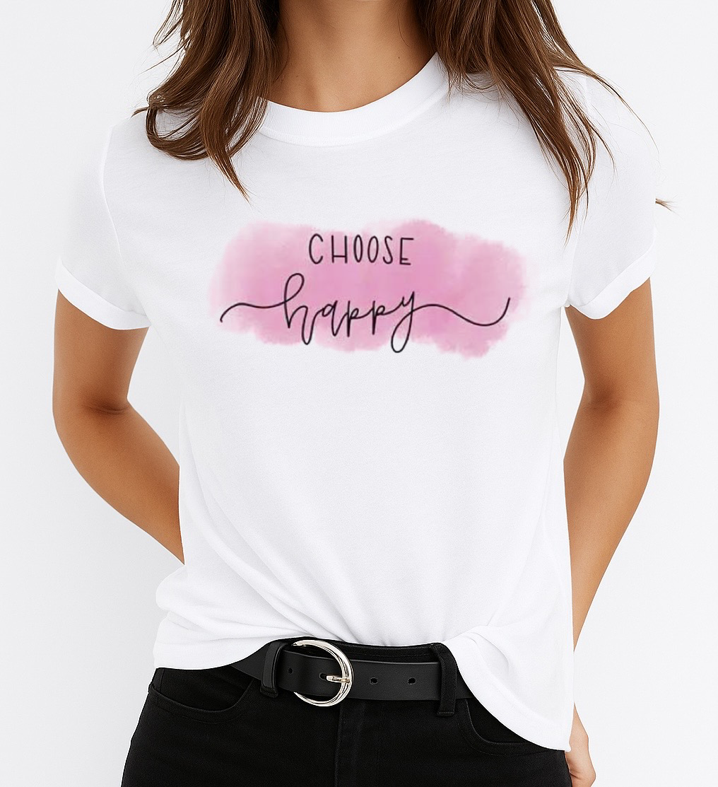 Tricou Alb Dama din Bumbac 100% - Choose Happy