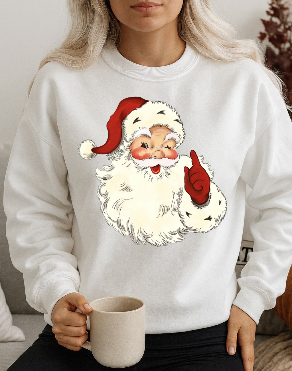 Bluza alba din bumbac 100% Mos Craciun 4