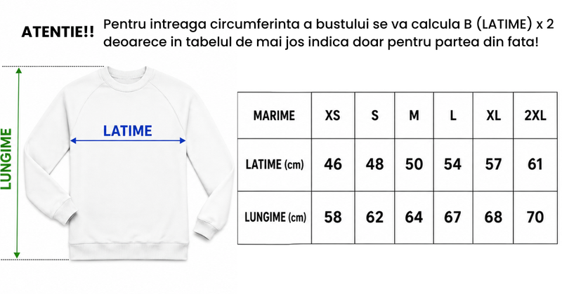 Tabel de mărimi Bluza Neagra Dama din Bumbac 100% Cat