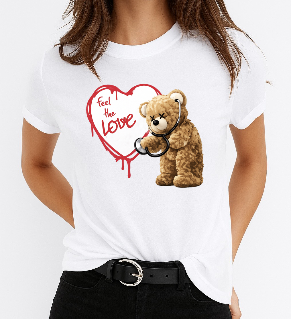 Tricou Alb Dama din Bumbac 100% - Feel in Love