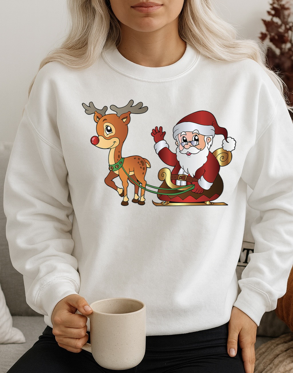 Bluza alba din bumbac 100% Mos cu ren