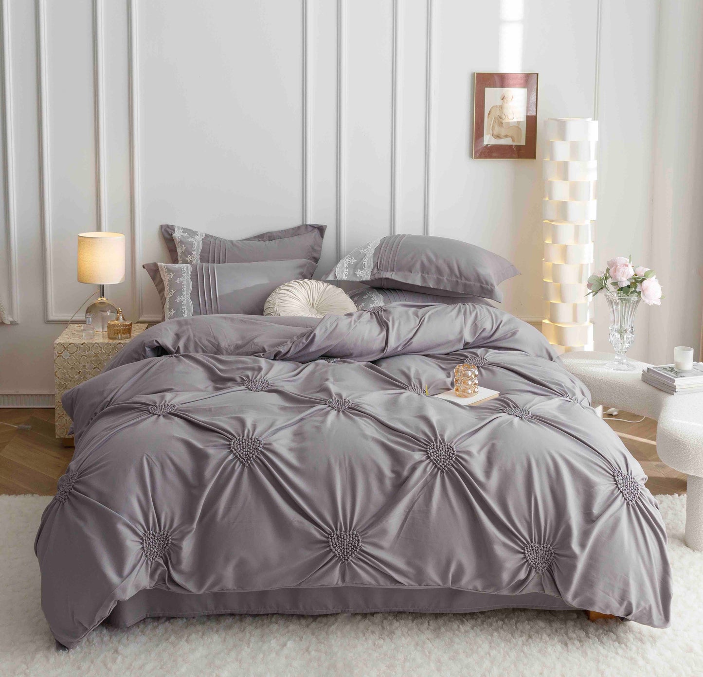Lenjerie finet 6 piese cu Inimi brodate F-563