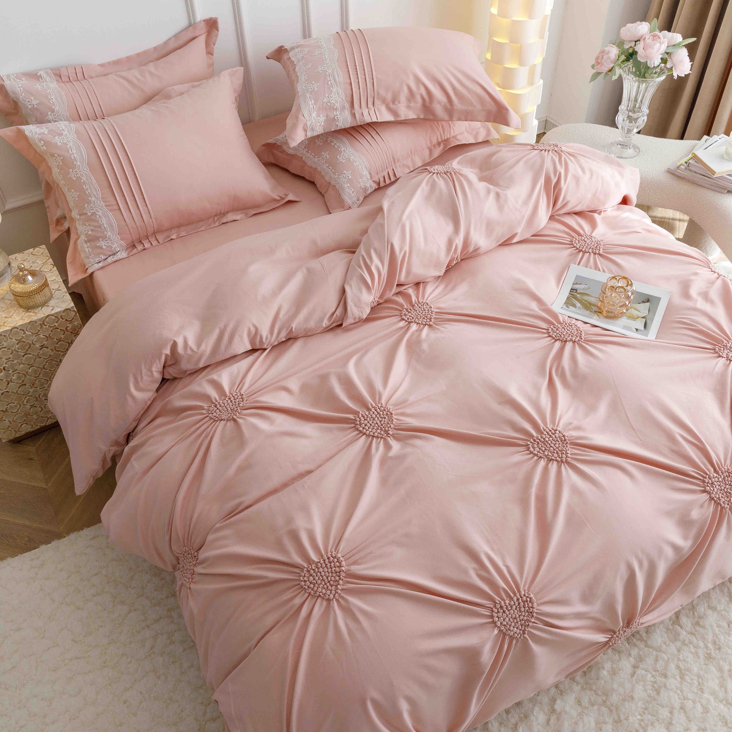 Lenjerie finet 6 piese cu Inimi brodate F-565