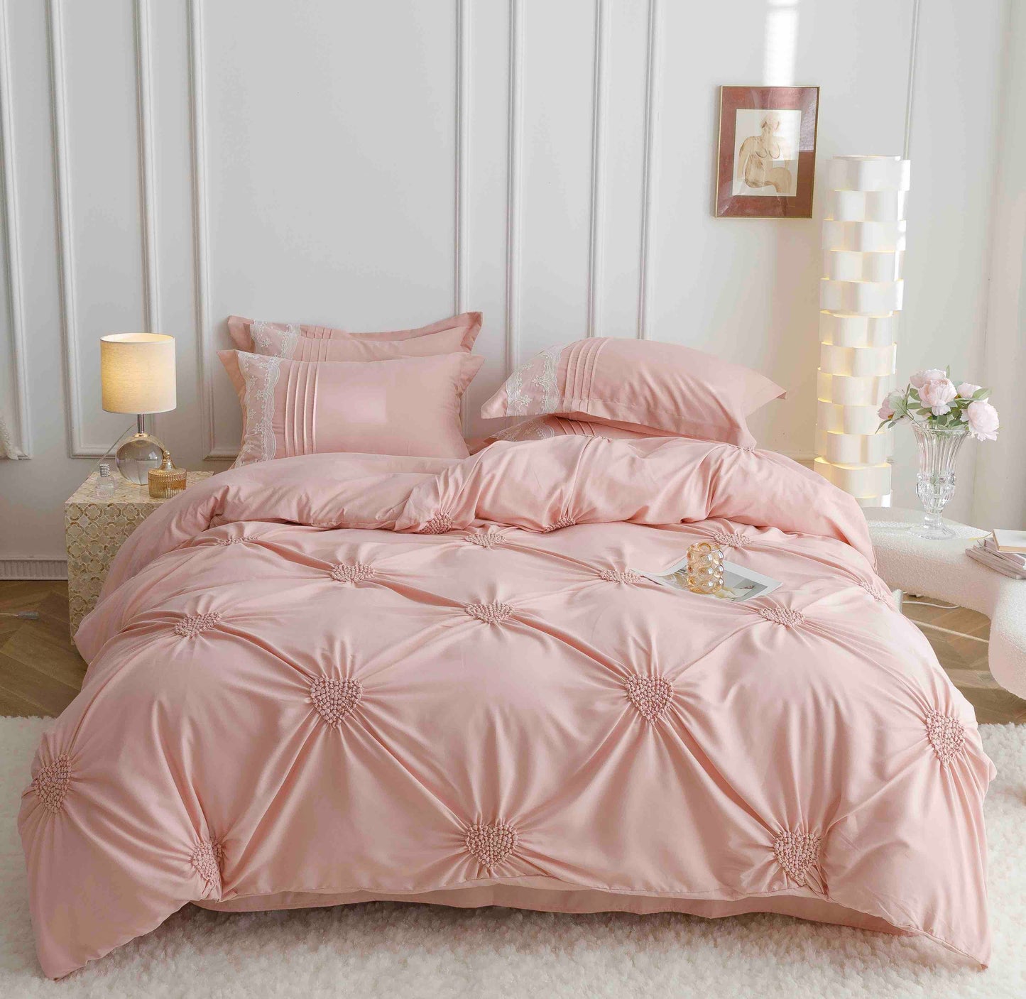 Lenjerie finet 6 piese cu Inimi brodate F-565