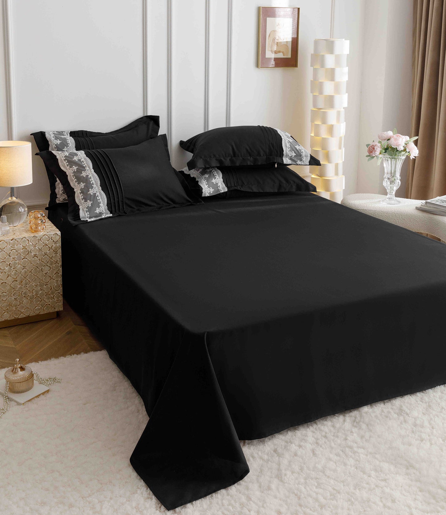 Lenjerie finet 6 piese cu Inimi brodate F-568