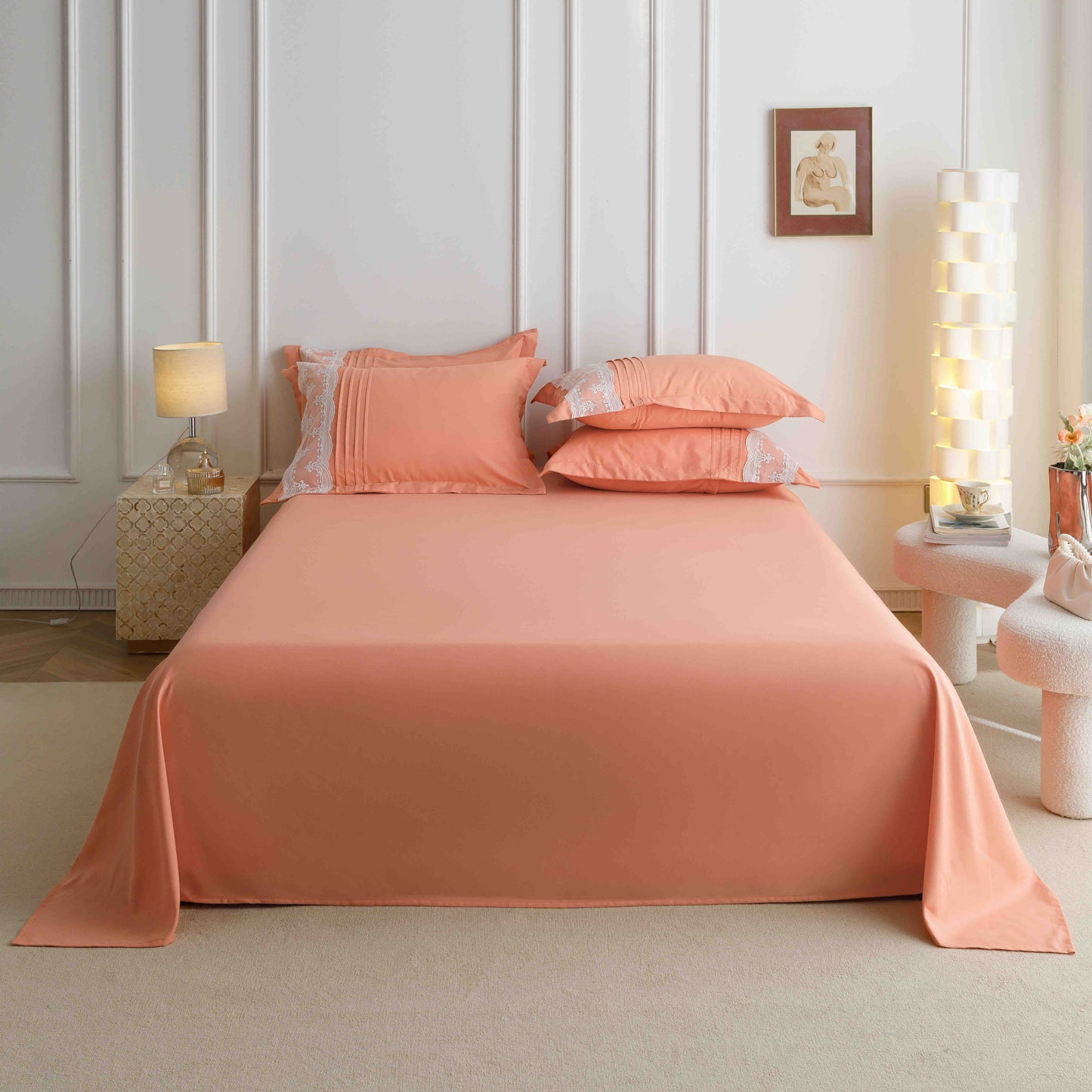 Lenjerie finet 6 piese cu Inimi brodate F-559