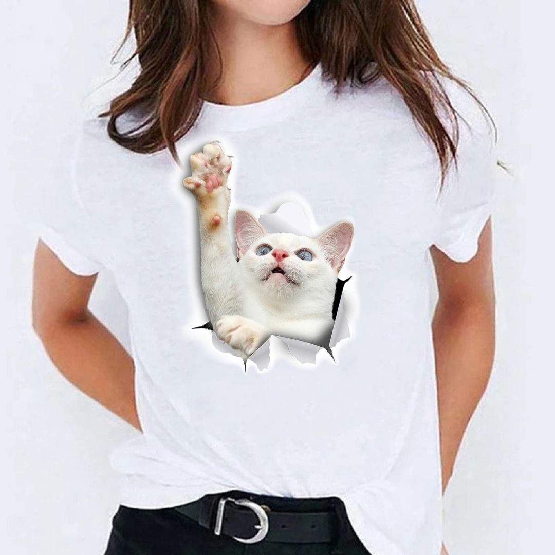 Tricou dama din bumbac 100% White Cat