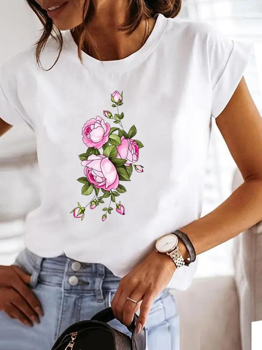Tricou dama din bumbac 100% Pink Flowers