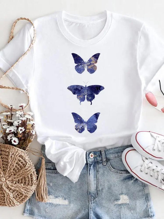 Tricou dama din bumbac 100% 3 blue Butterflies
