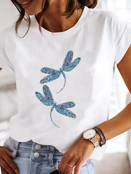 Tricou dama din bumbac 100% Dragonflies Blue - Lichidare stoc